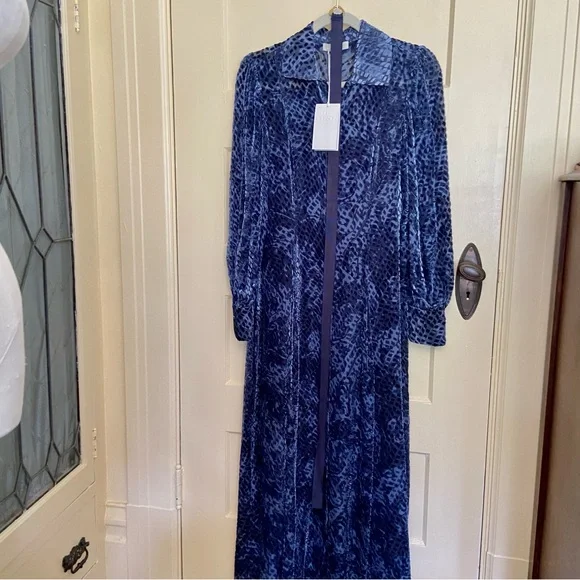 💔SOLD $890 Ulla Johnson Thalia Blue Velvet Shirt Dress Size 2 NWT - Picture 2 of 16